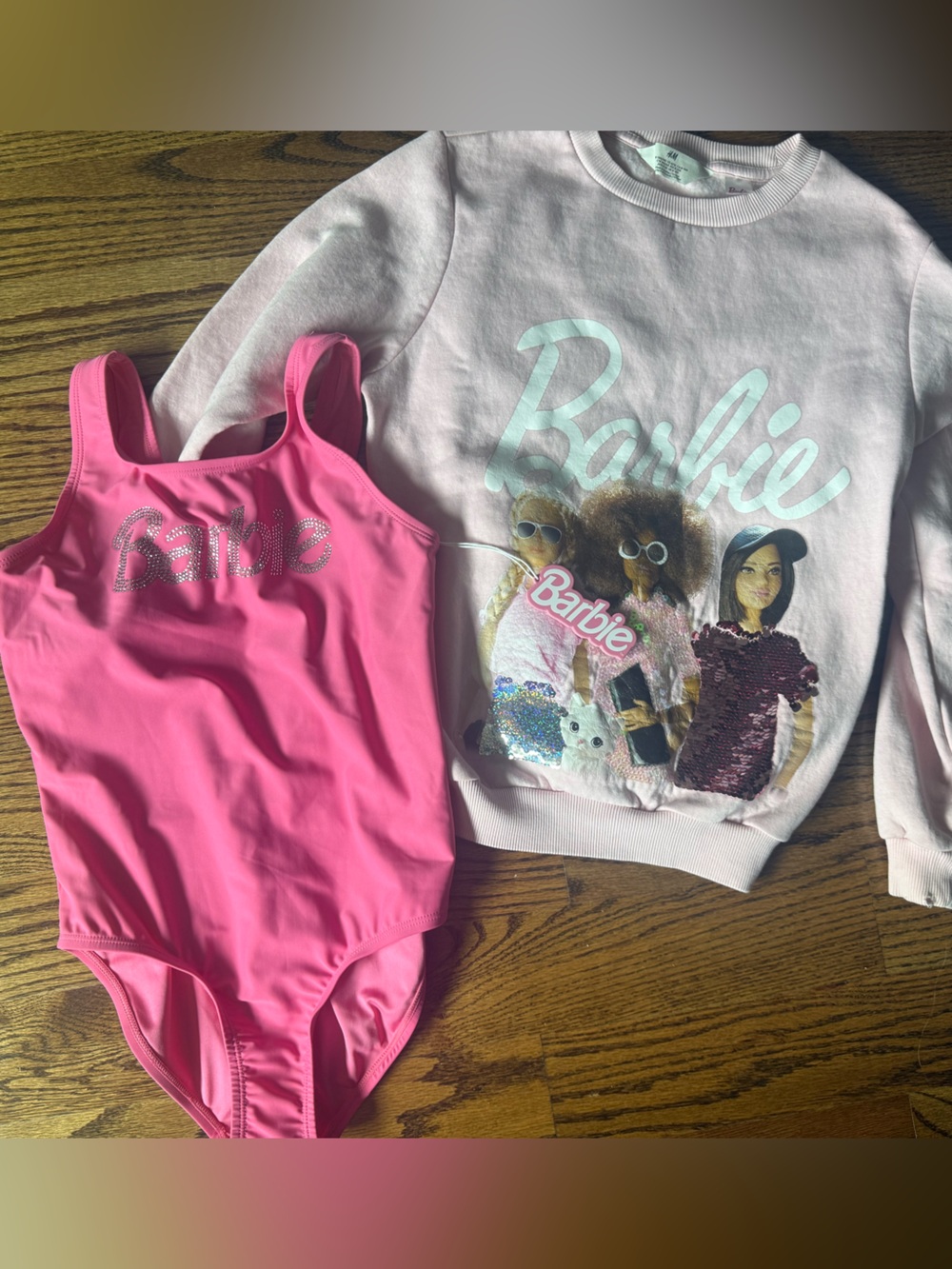 Barbie Pink Graphic Sweatshirt and Hot Pink Barbie bathing suit Set for Kids